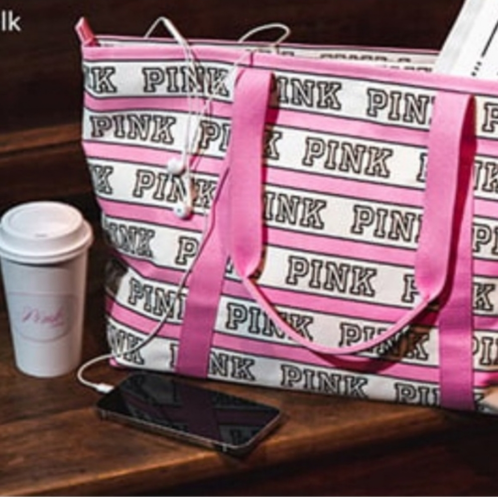 VS PINK STRIPED LOGO TOTE